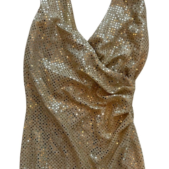 GOLD HALTER NECK EVENING DRESS - Picture 6 of 8